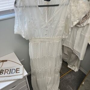 SHEIN Tiered Hem Embroidery Mesh & Swiss Dot Dress